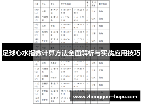 足球心水指数计算方法全面解析与实战应用技巧